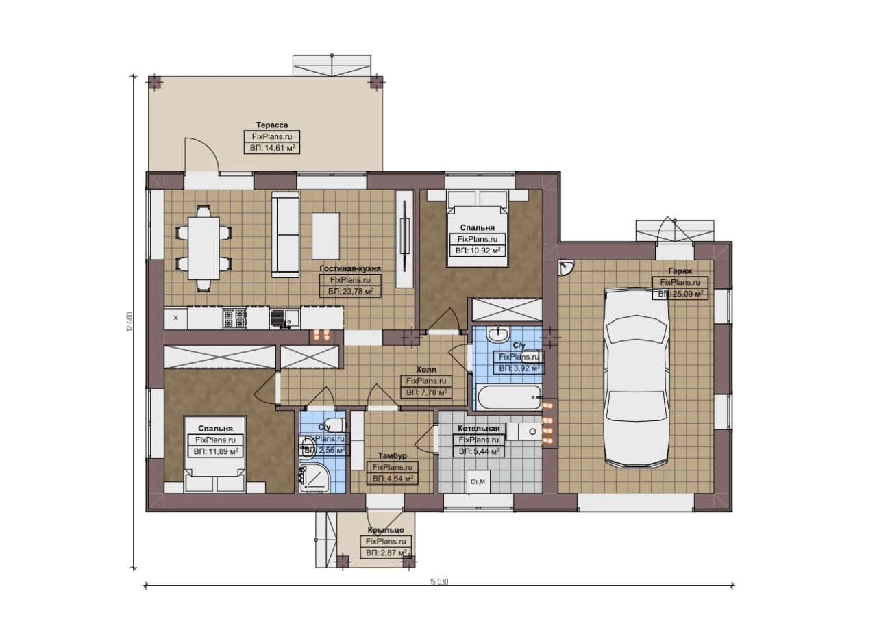 Планировка Одноэтажный дом F-13634